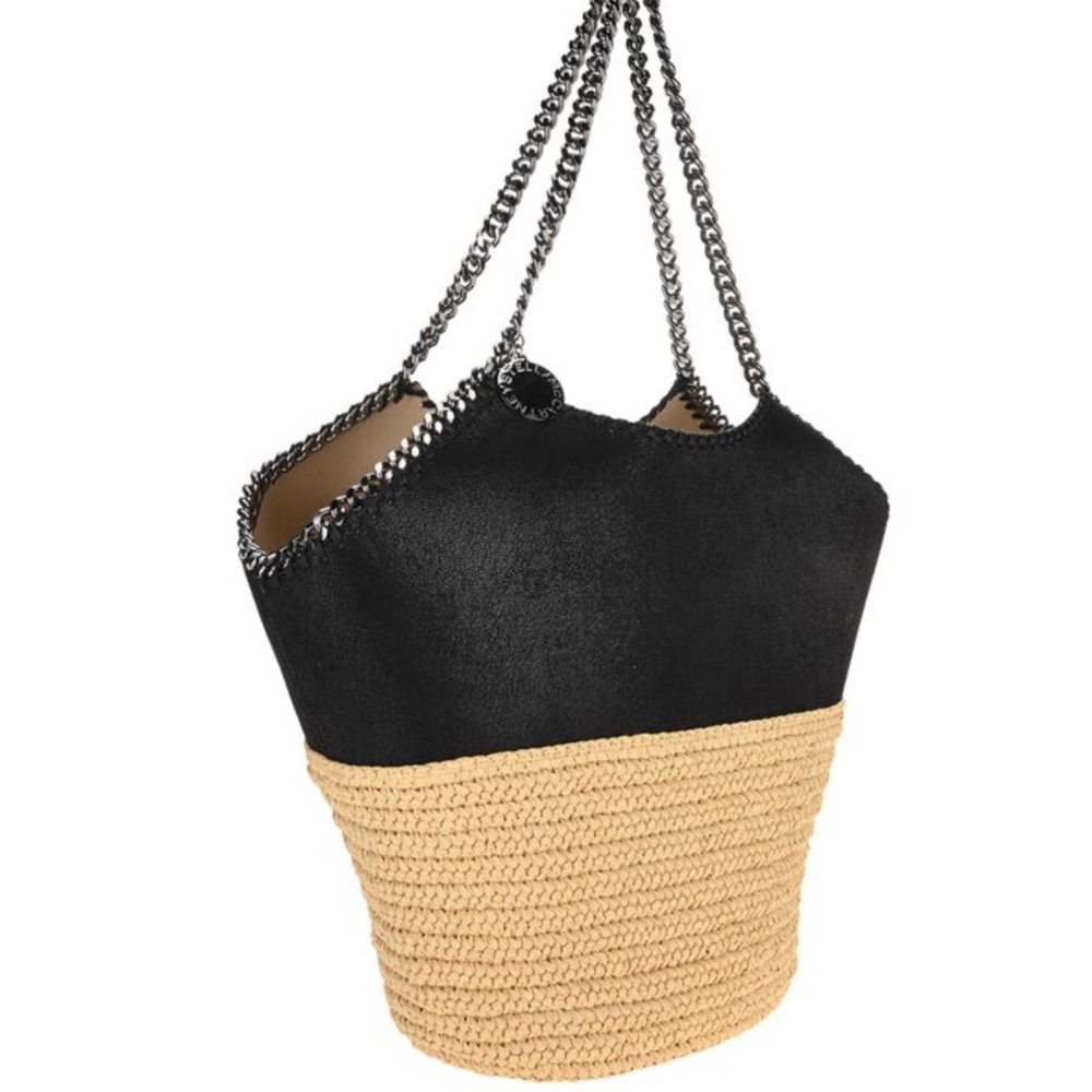 New Authentic Stella McCartney Falabella Raffia Tote Tan and Black